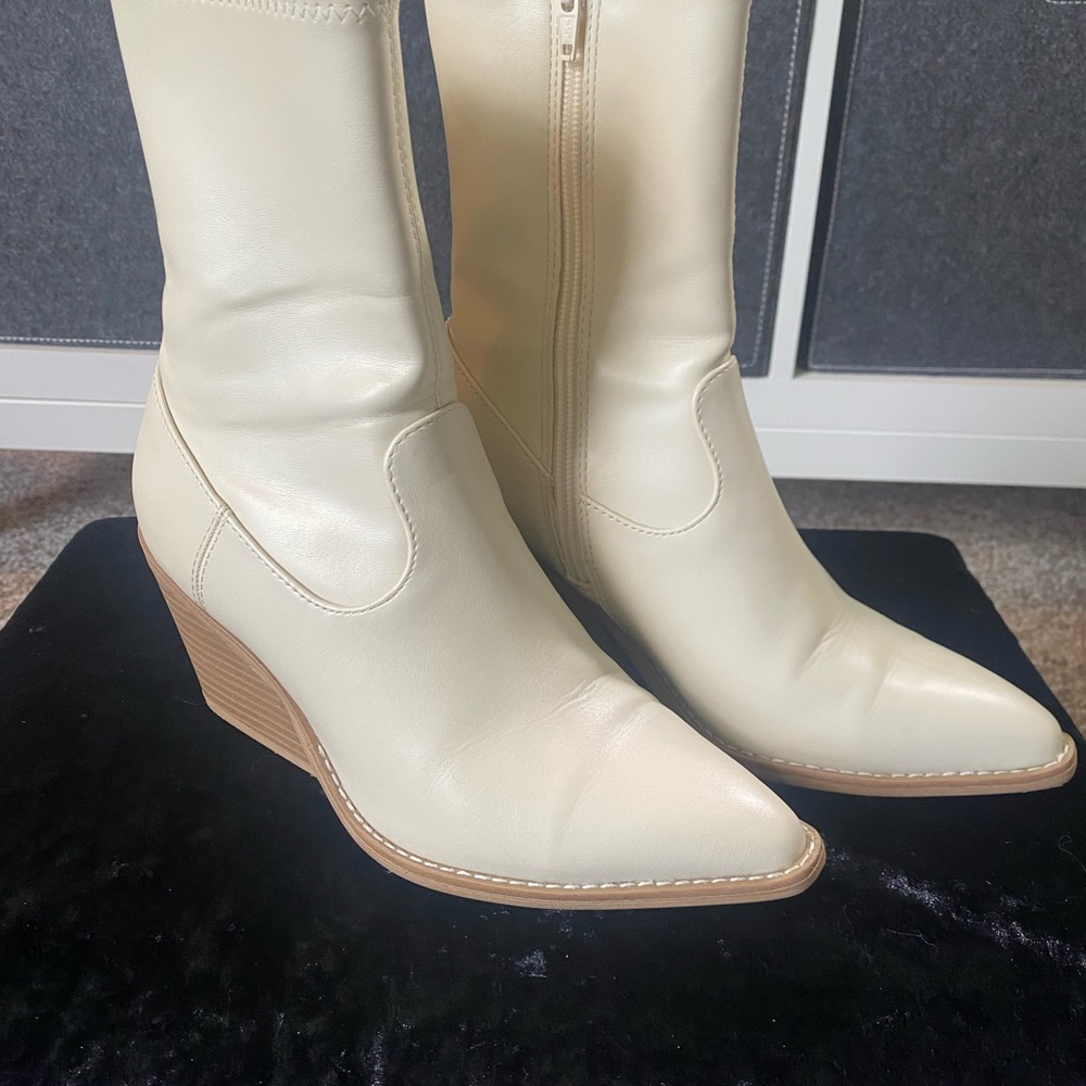 Cream Wedge Heel Boots